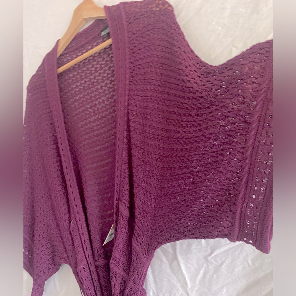 Purple Open-Weave Knit Shrug Tunic with Flowing Silhouette